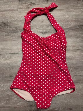 Red Polka Dot One-Piece Halter Swimsuit size s